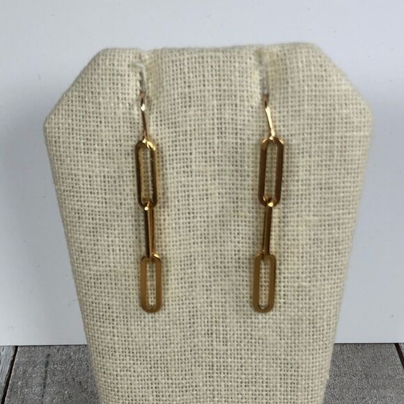 #27 Gold Rectangle Earrings, paperclip earrings - Picture 1 of 6